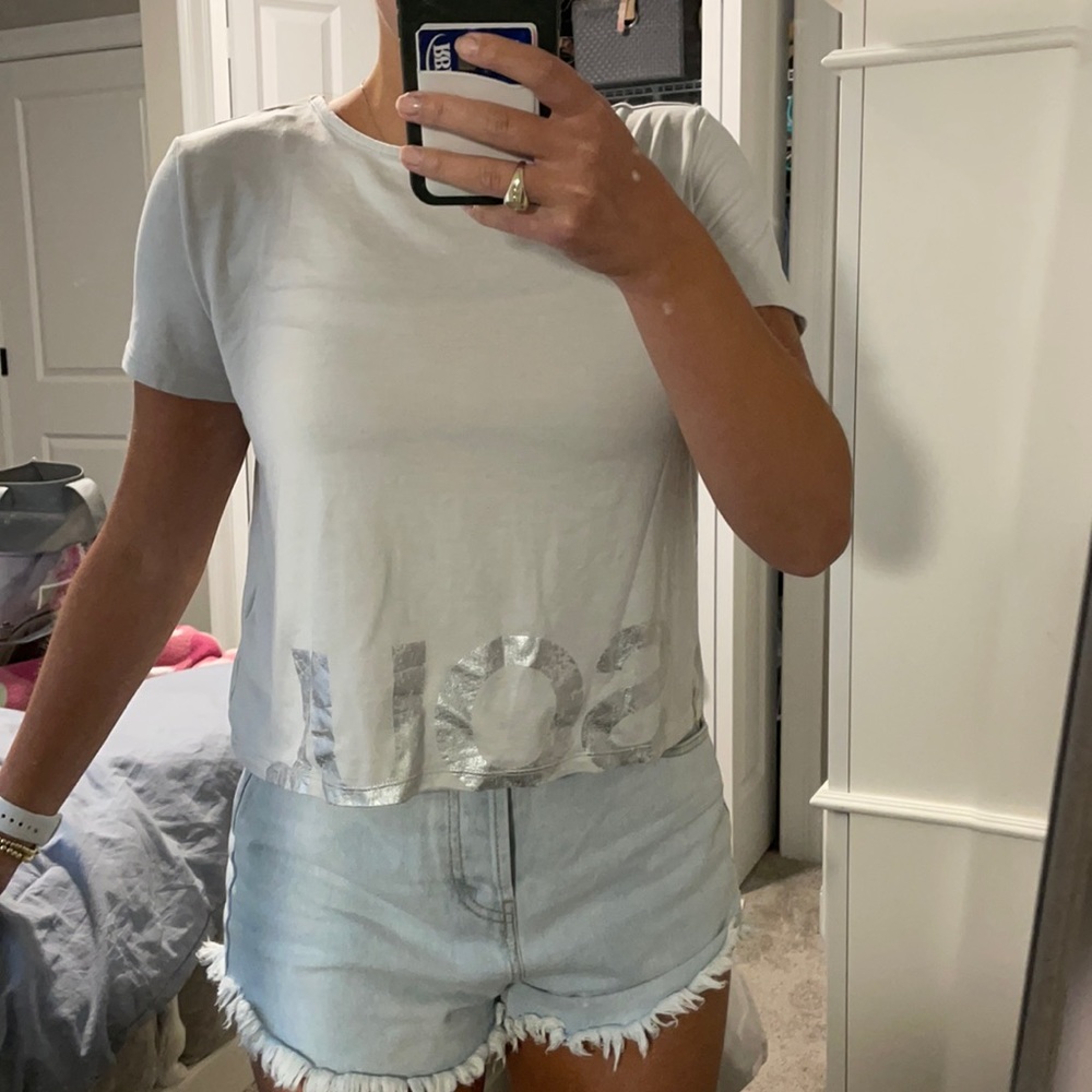 Soul Cycle grey & silver tee with open back